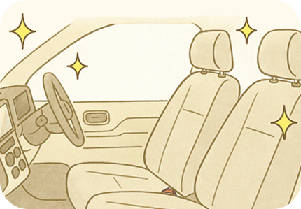 車内のあらゆる箇所を徹底クリーニングのイメージイラスト